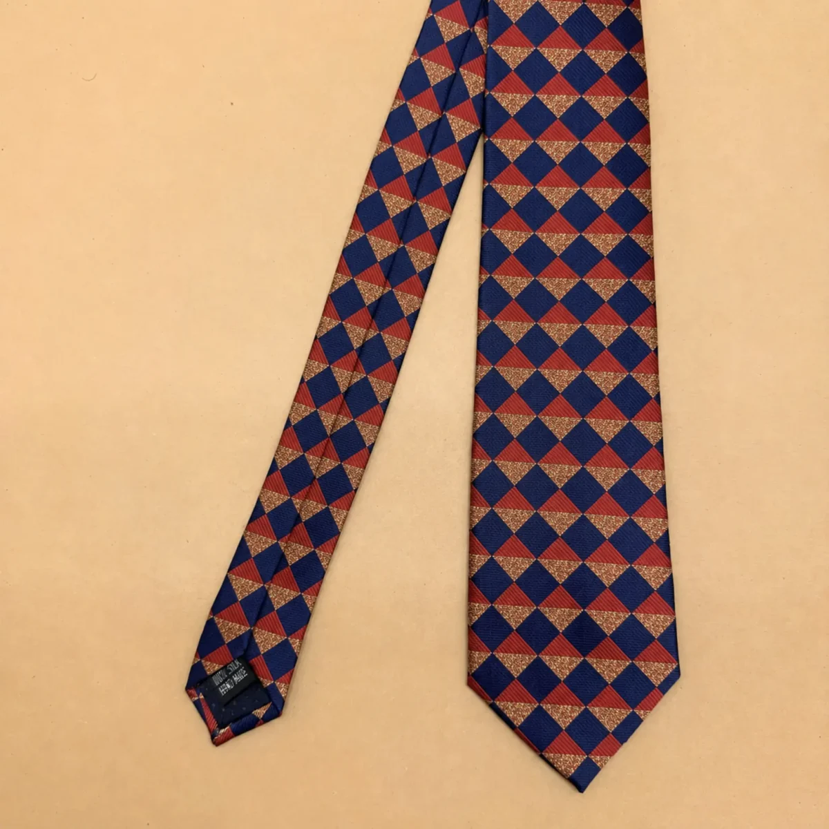 Navy Blue and Rust Argyle Silk Necktie - Image 3