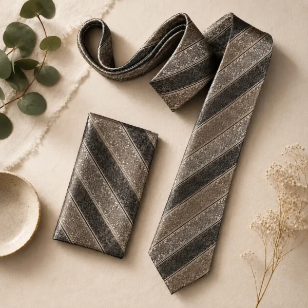Champagne Heritage Stripe Silk Tie & Pocket Square Set