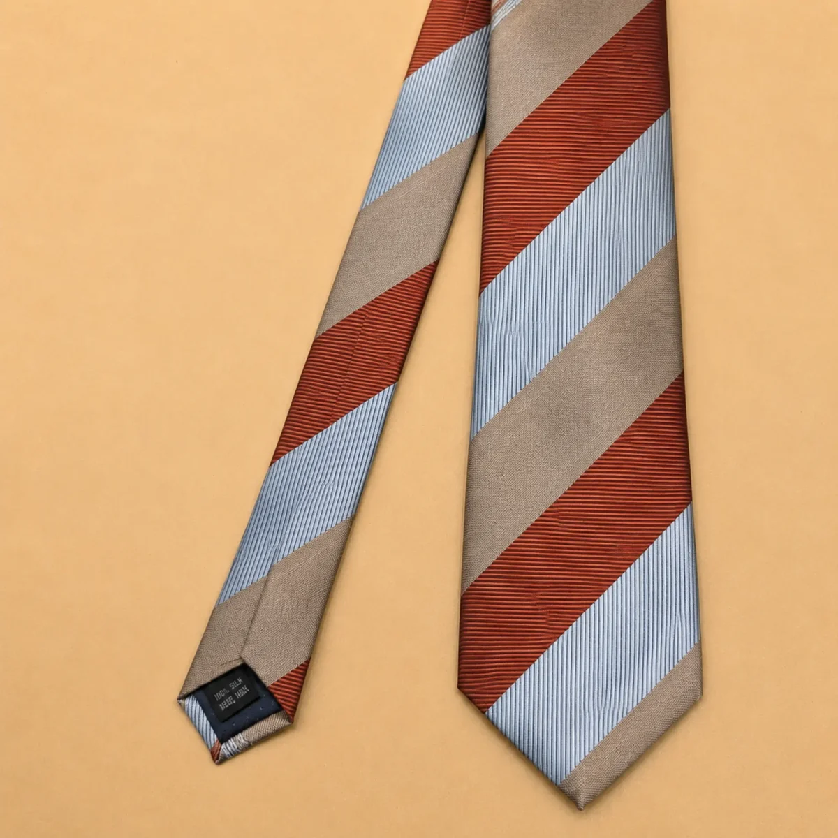 Dusty Rose and  Blue Color Block Silk Necktie - Image 3
