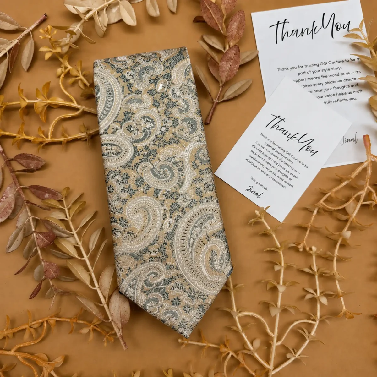 Ivory and Sage Paisley Silk Necktie - Image 2