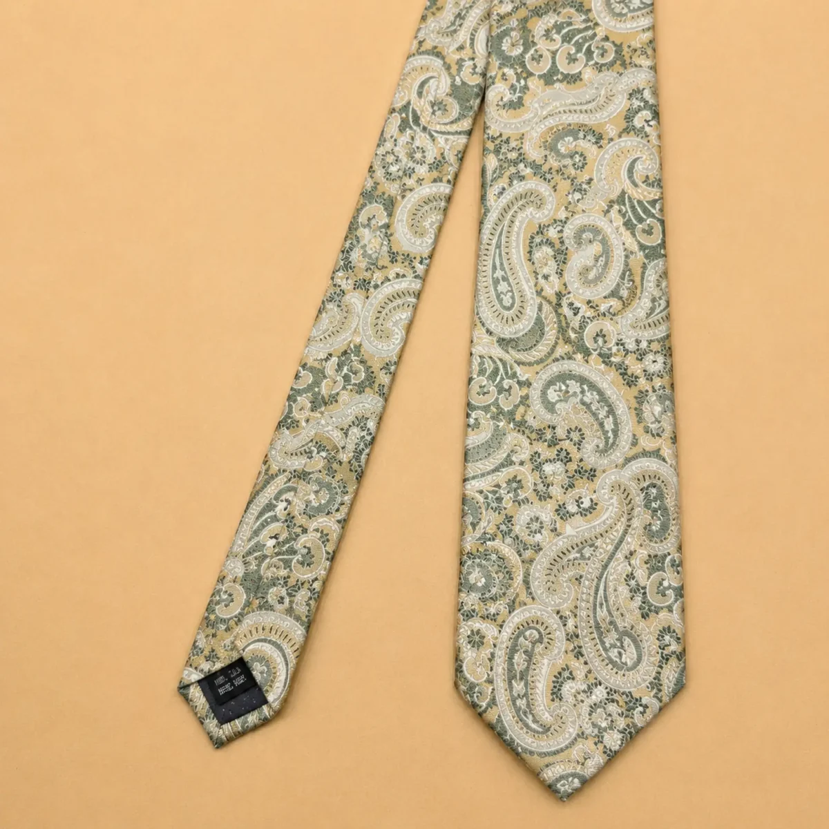 Ivory and Sage Paisley Silk Necktie - Image 3