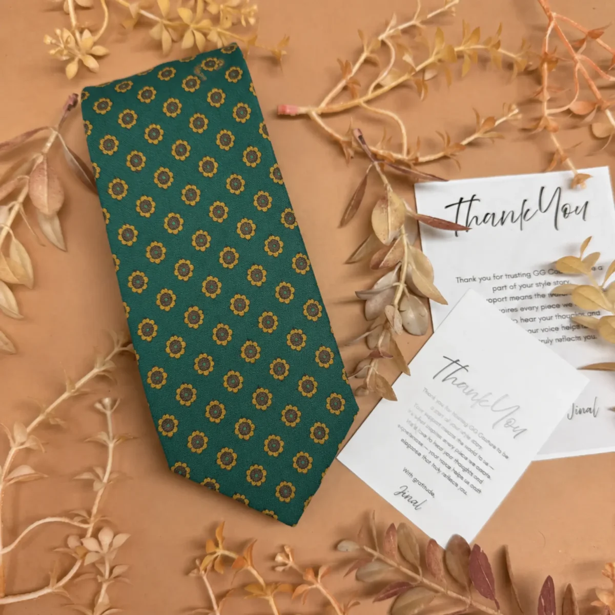 Emerald Green Floral Silk Necktie - Image 2