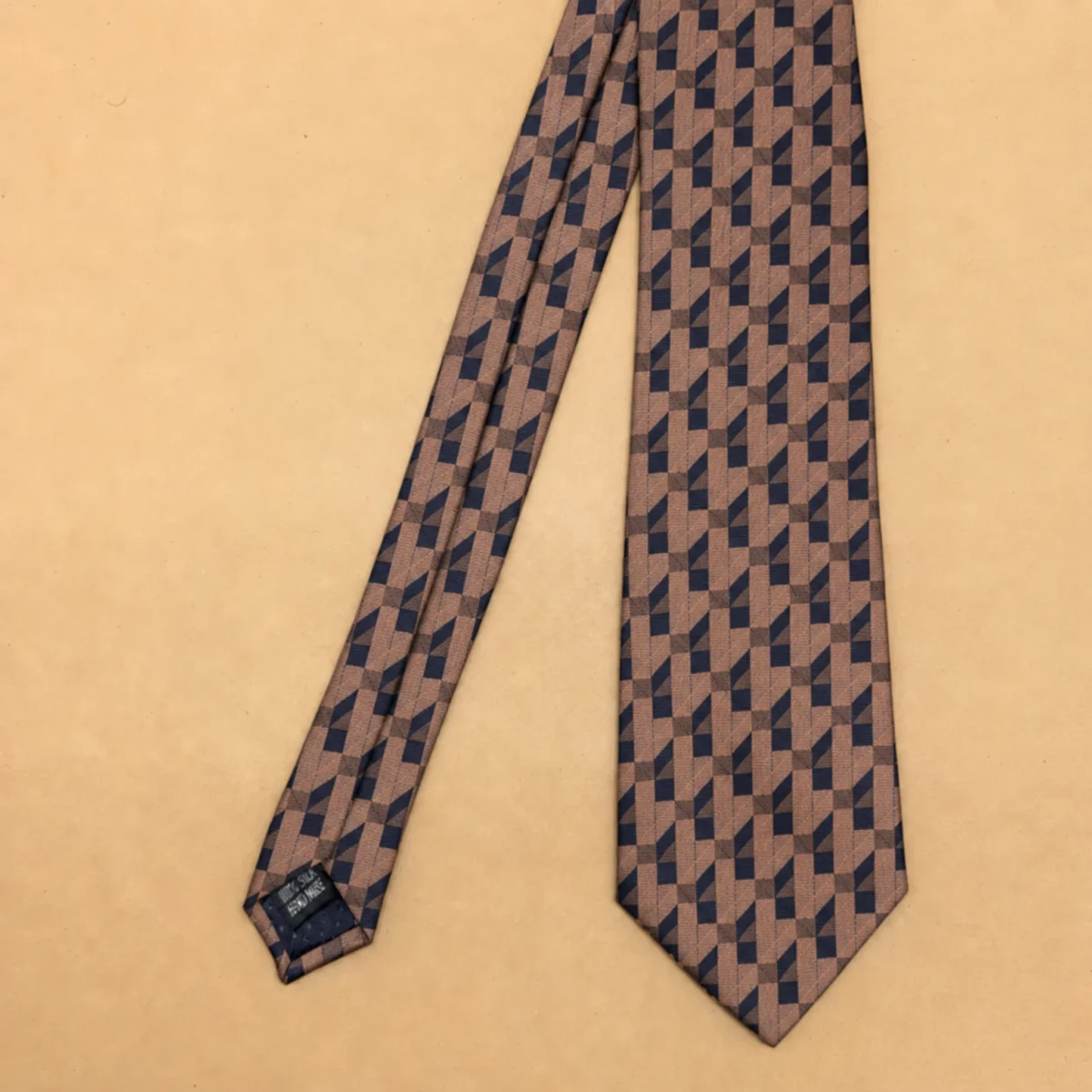 Dusty Rose and Navy Geometric Silk Necktie - Image 3