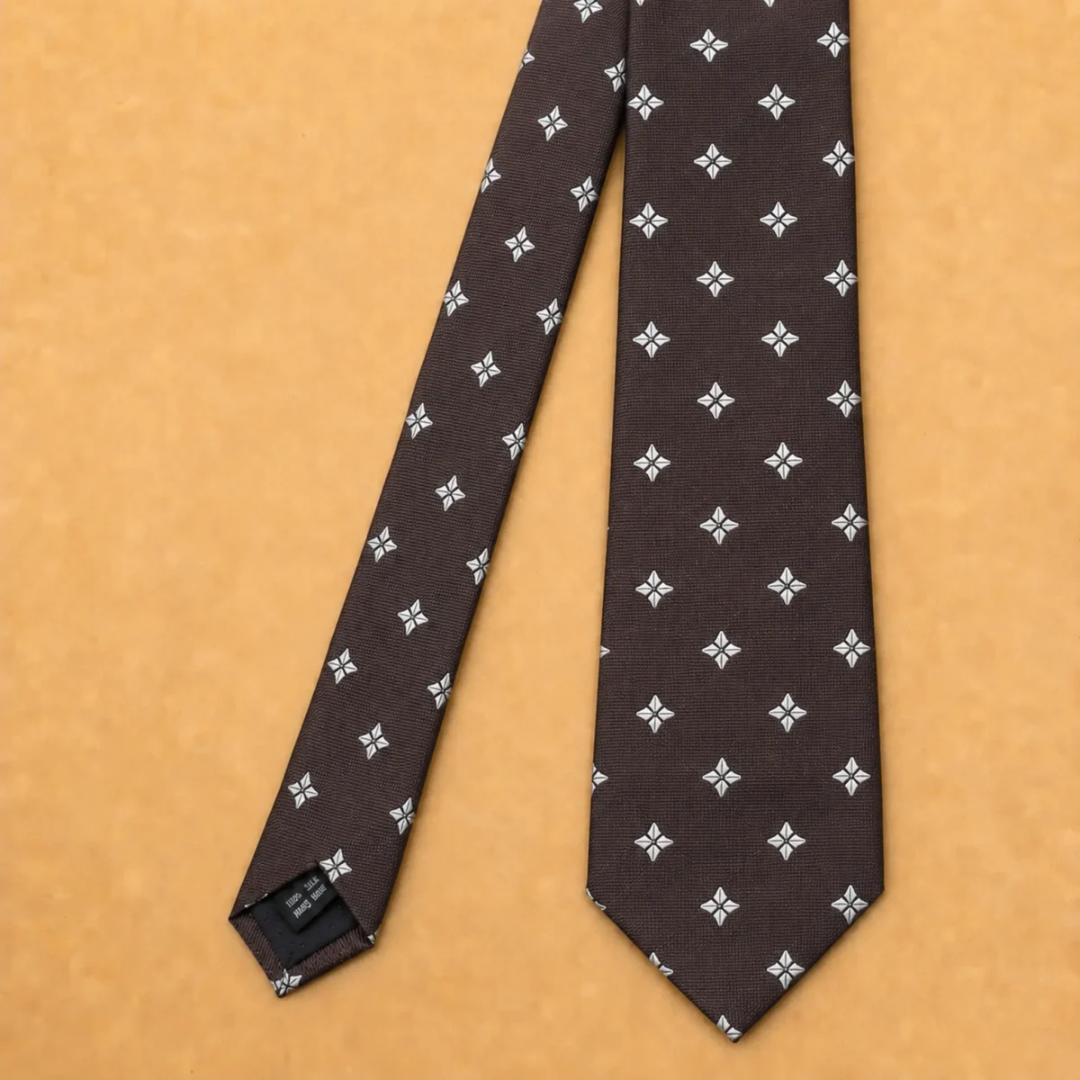 Mocha Brown Motif Silk Necktie - Image 3