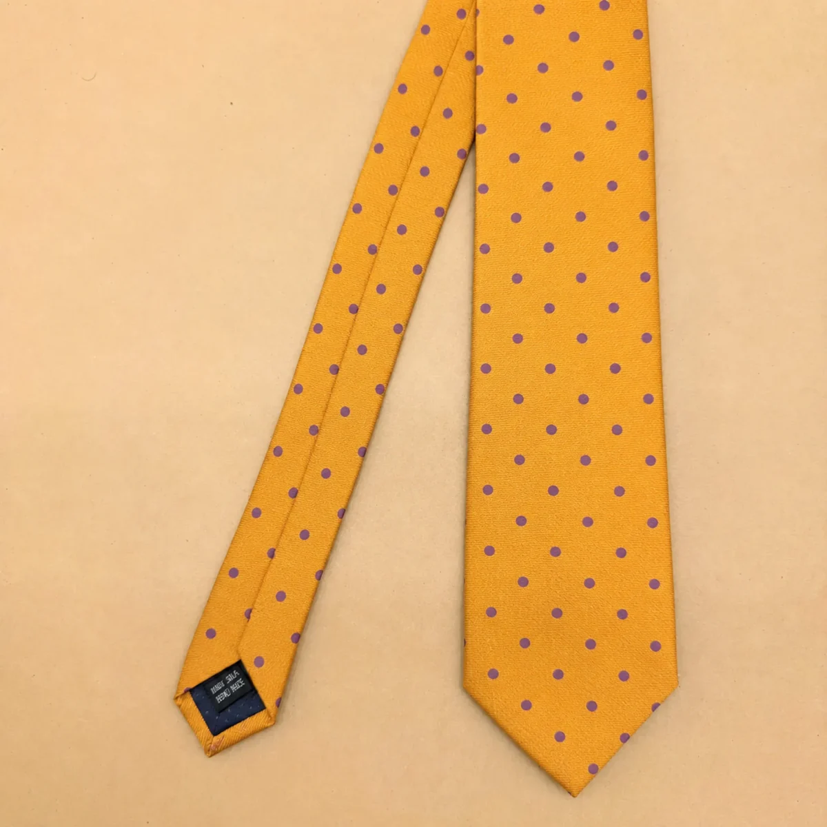 Golden Mustard Polka Dot Silk Necktie - Image 3