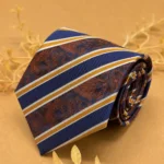 Navy Blue and Burnt Orange Paisley Silk Necktie
