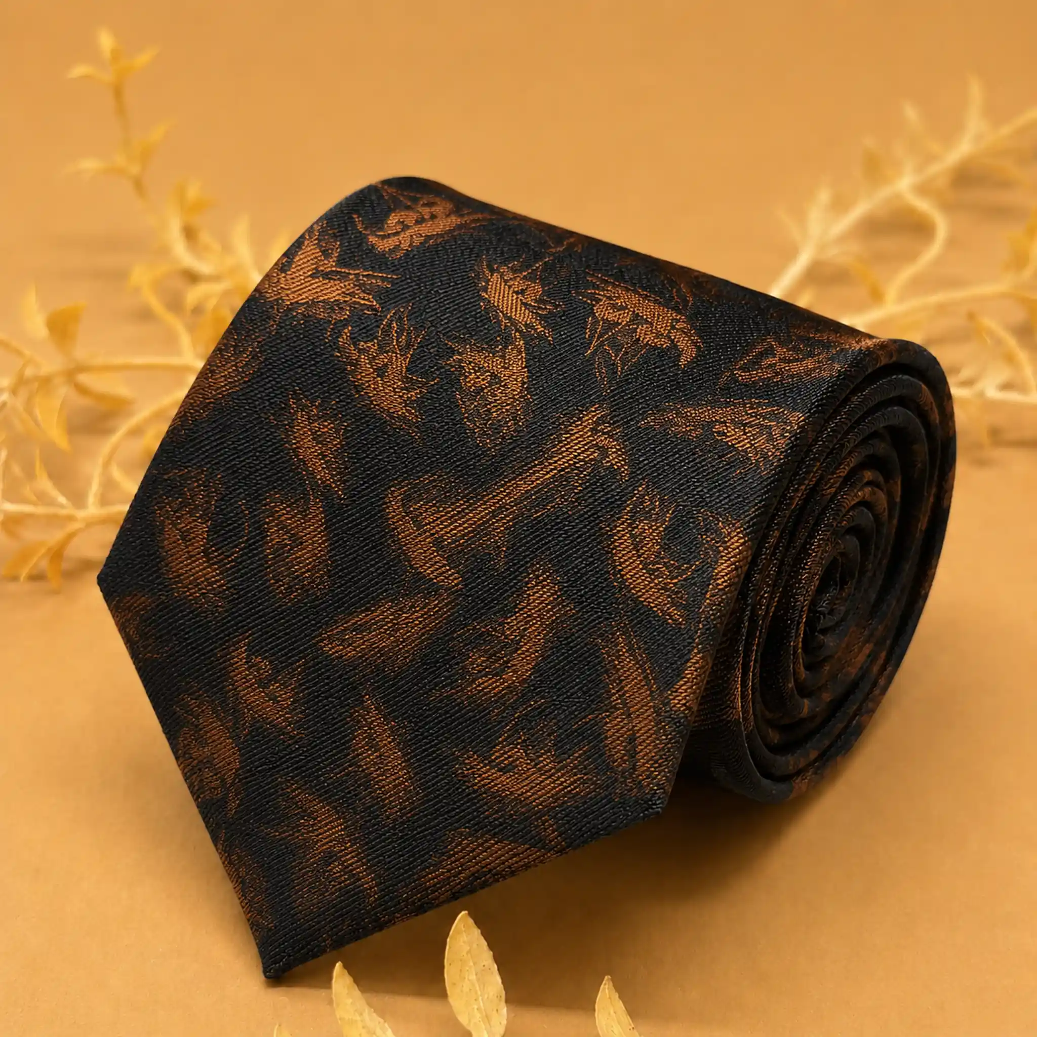 uc Midnight Copper Abstract Silk Necktie - Image 1