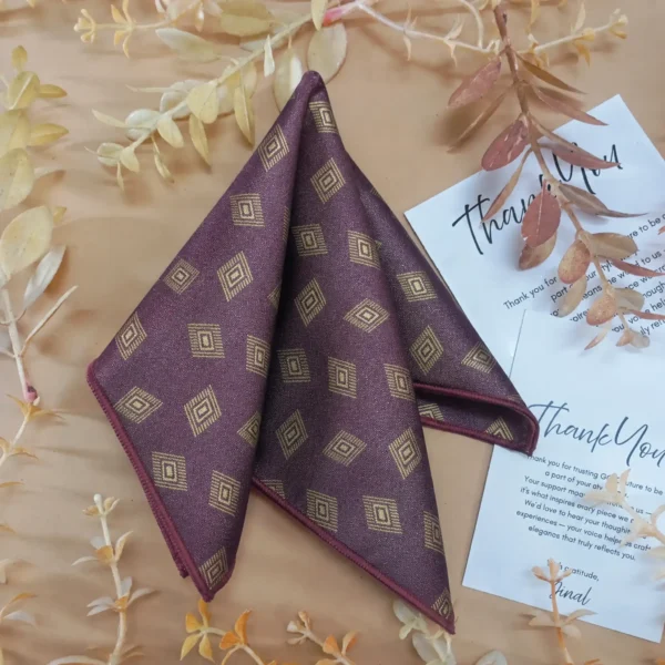 Plum Geometric Silk Pocket Square